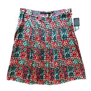 Marc Jacobs 100% Silk Pleated Floral Skirt Black Multi A-Line Y2K Size 6